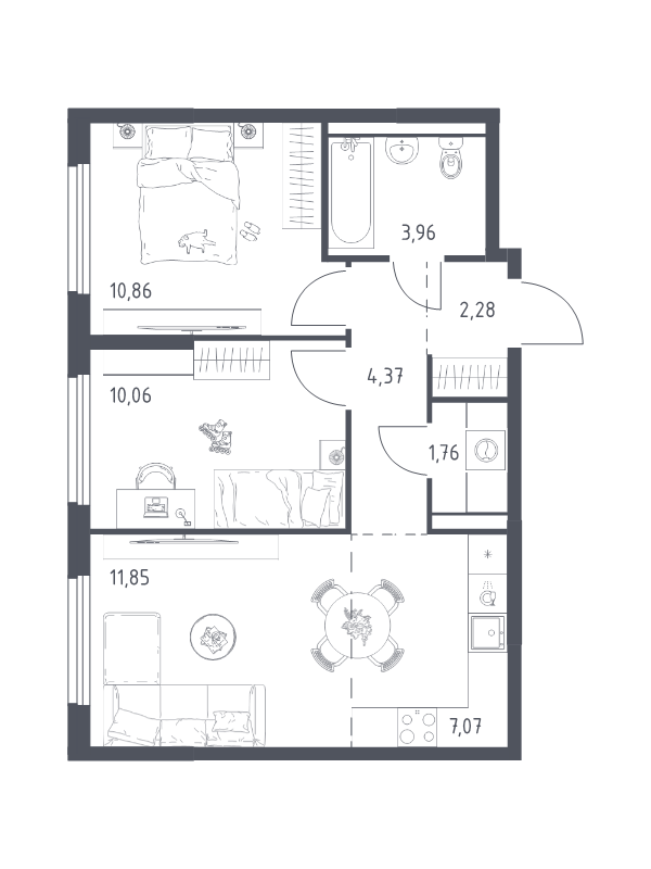 3 ккв (Евро) 52,2 м²