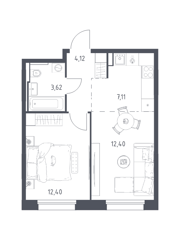 2 ккв (Евро) 39,7 м²