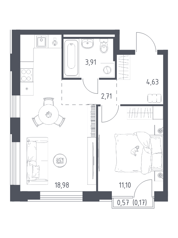 2 ккв (Евро) 41,5 м²