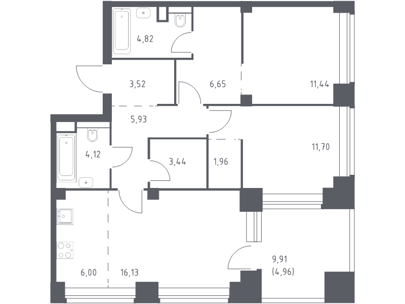 3 ккв (Евро) 80,7 м²