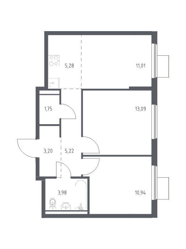 3 ккв (Евро) 54,5 м²