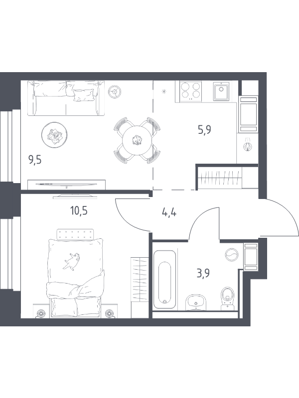 2 ккв (Евро) 33,7 м²