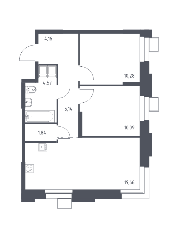 3 ккв (Евро) 56 м²