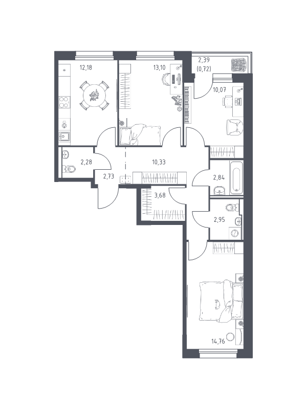 3 ккв 75,6 м²