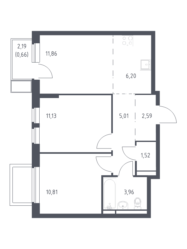 3 ккв (Евро) 53,7 м²
