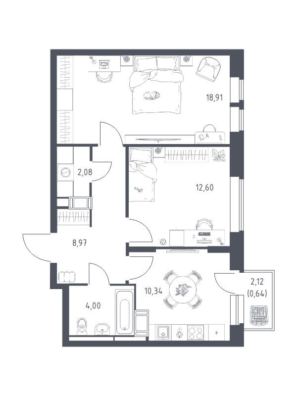 2 ккв 57,5 м²
