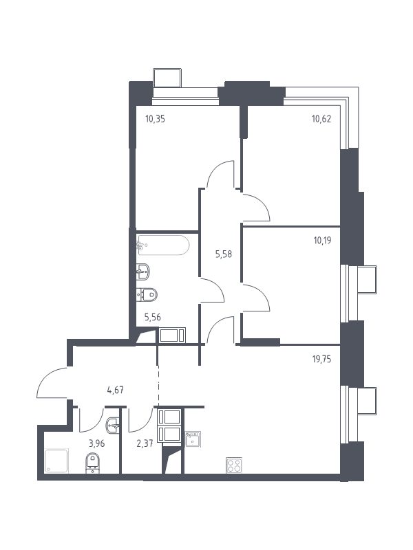 4 ккв (Евро) 73 м²