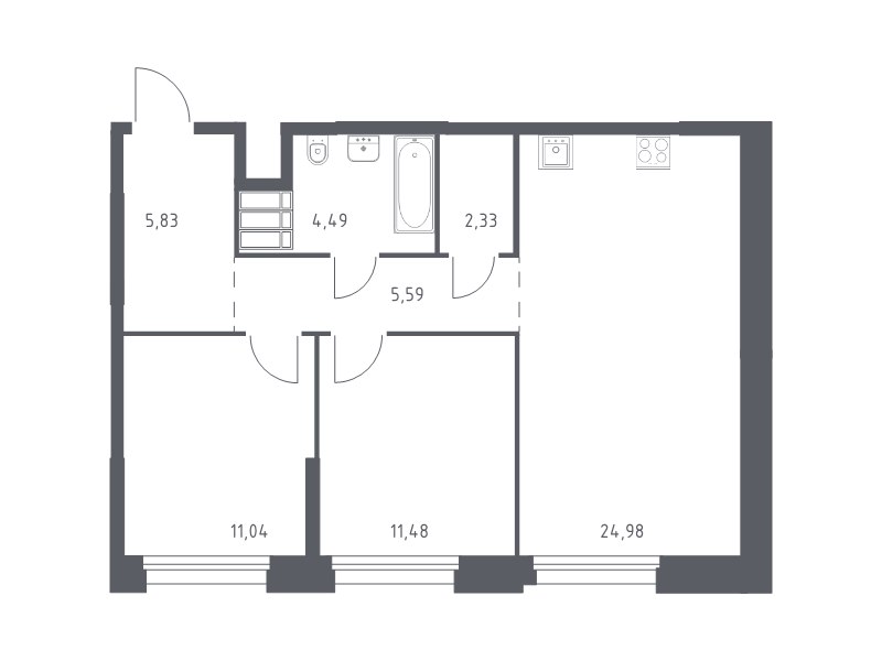 3 ккв (Евро) 65,7 м²