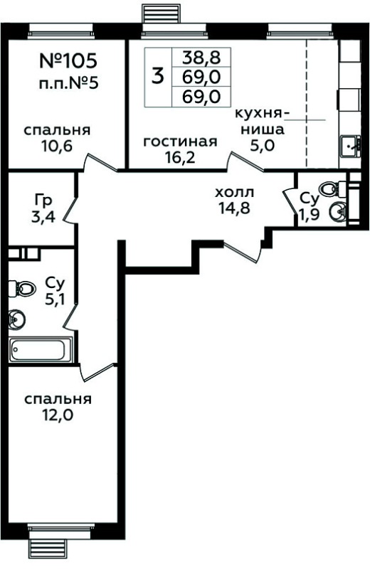 3 ккв (Евро) 67,2 м²