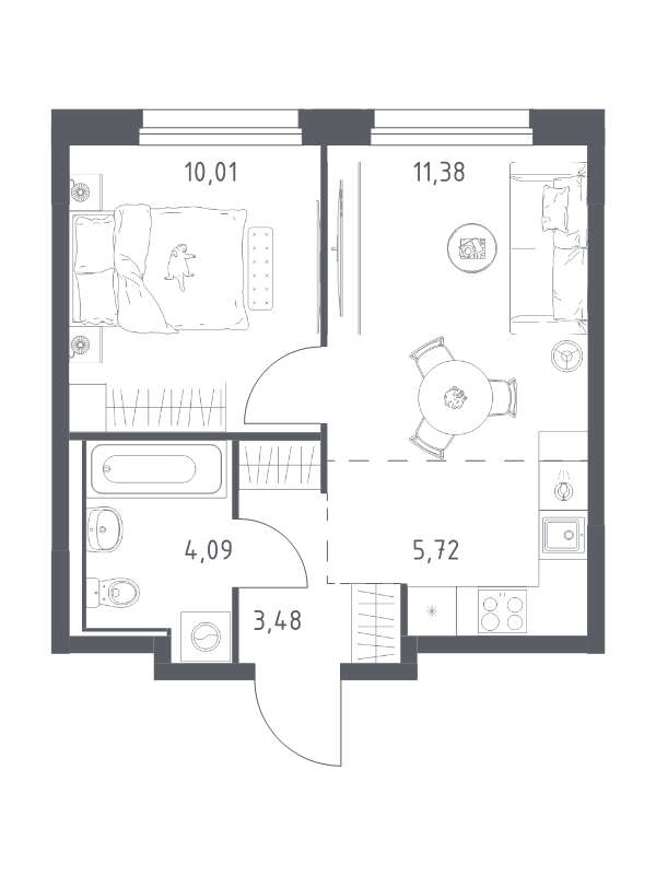 2 ккв (Евро) 34,7 м²