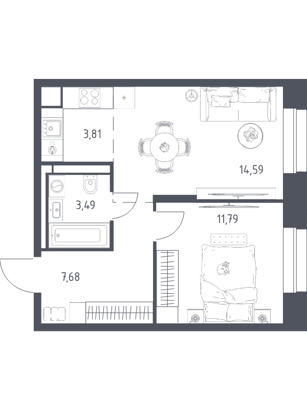 2 ккв (Евро) 41,4 м²