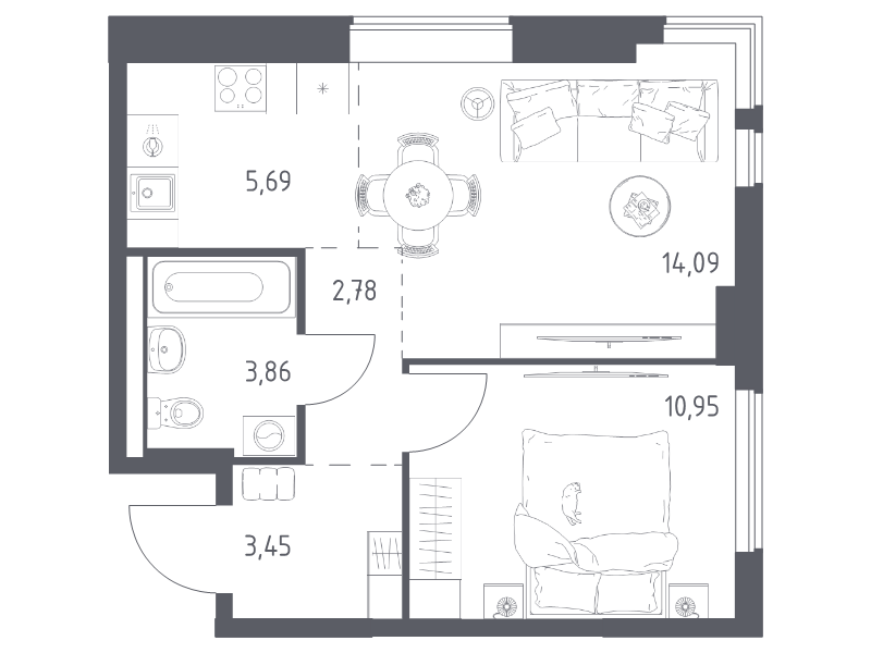 2 ккв (Евро) 40,8 м²