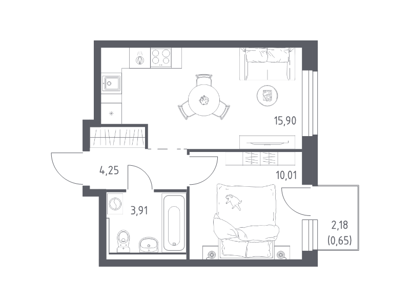 2 ккв (Евро) 34,7 м²
