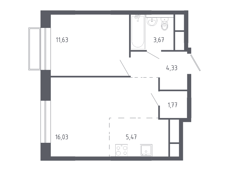 2 ккв (Евро) 42,4 м²