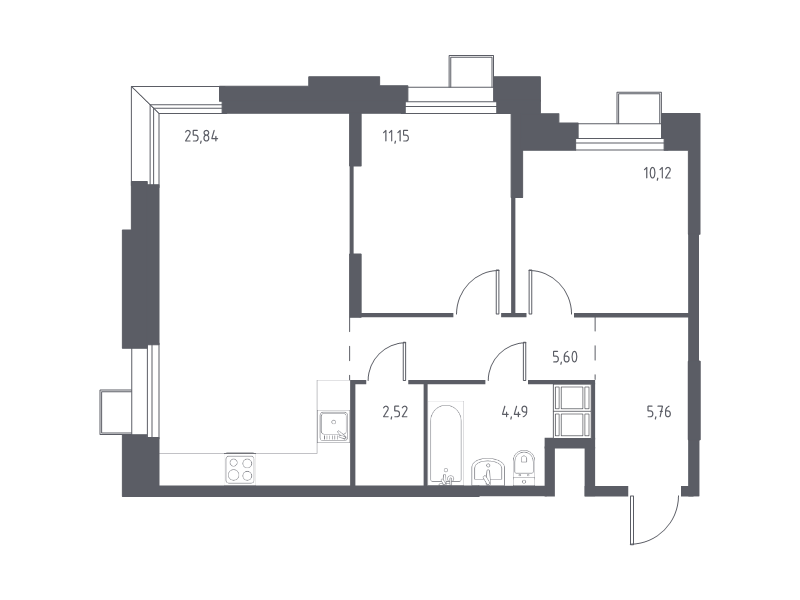 3 ккв (Евро) 65,7 м²