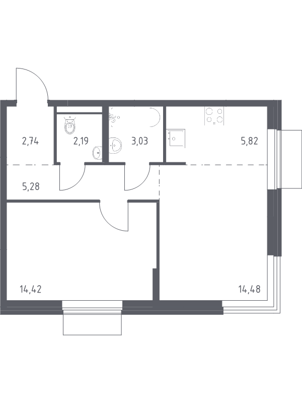 2 ккв (Евро) 48 м²