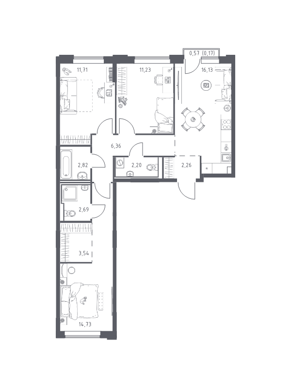 4 ккв (Евро) 73,8 м²