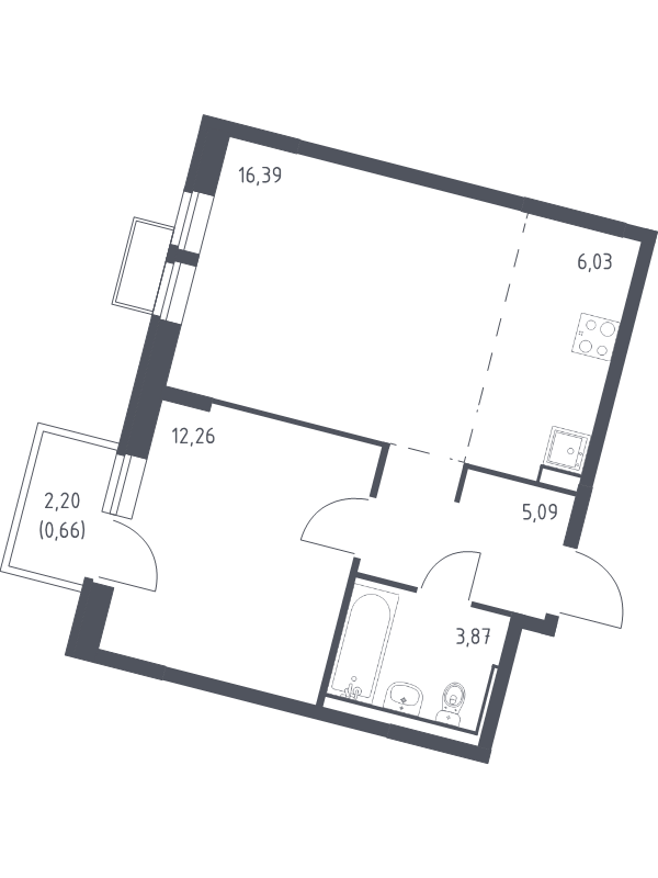 2 ккв (Евро) 44,3 м²