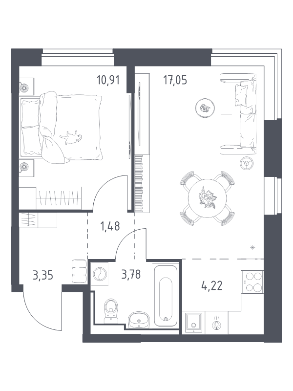 2 ккв (Евро) 40,8 м²