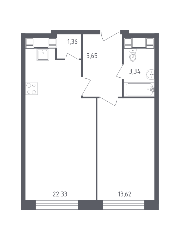 2 ккв (Евро) 46,3 м²