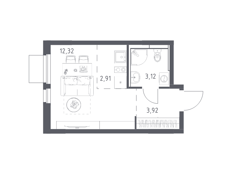 Студия 22,3 м²