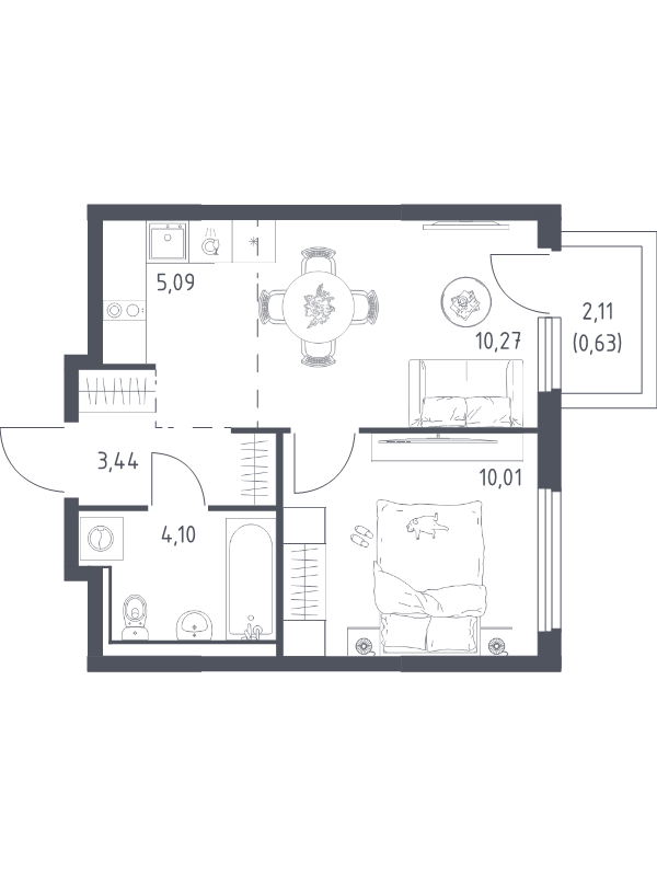 2 ккв (Евро) 33,5 м²