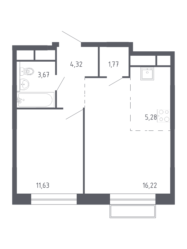 2 ккв (Евро) 42,6 м²