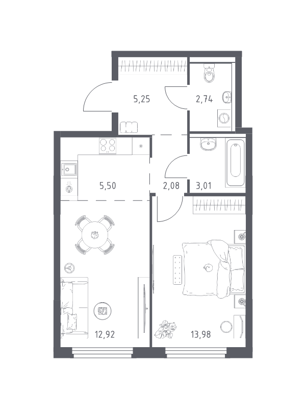 2 ккв (Евро) 45,5 м²