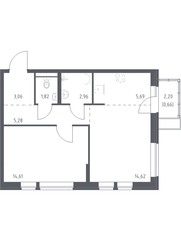 2 ккв (Евро) 48,7 м²