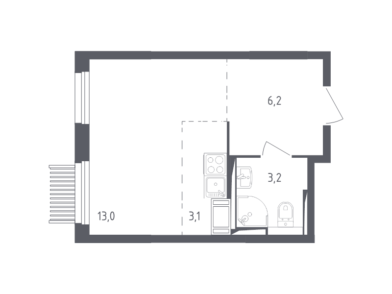 Студия 25,1 м²