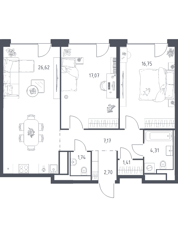 3 ккв (Евро) 77,8 м²