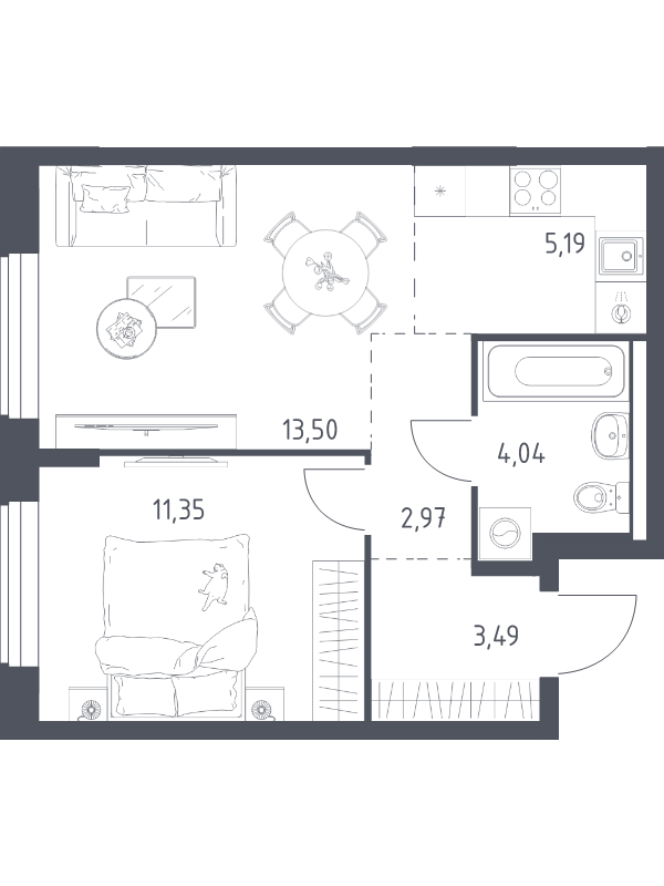 2 ккв (Евро) 40,5 м²