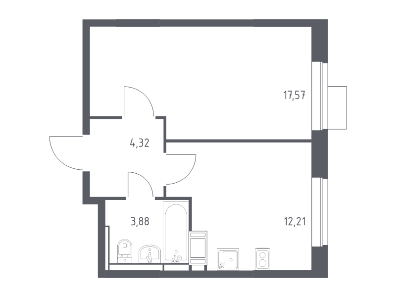 1 ккв 38 м²