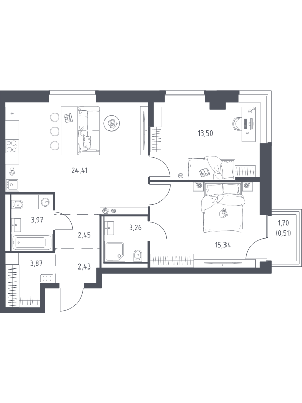 3 ккв (Евро) 69,7 м²