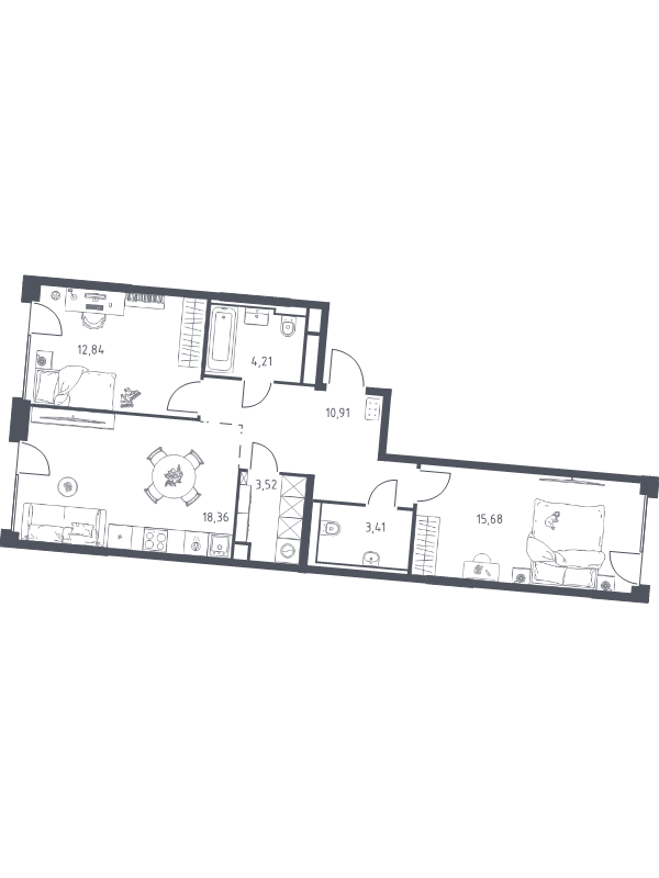 3 ккв (Евро) 68,9 м²