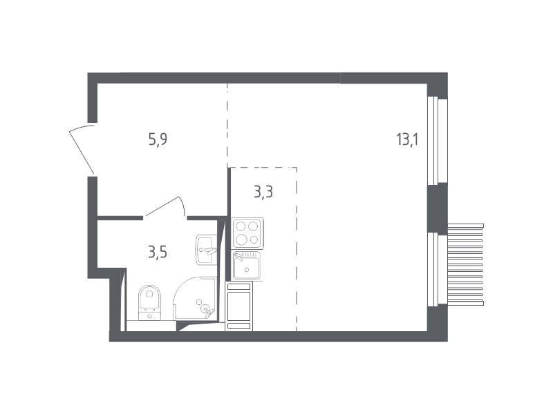 Студия 25,6 м²
