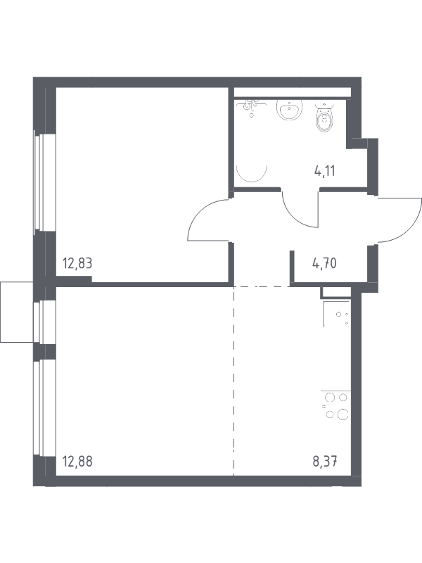 2 ккв (Евро) 42,9 м²