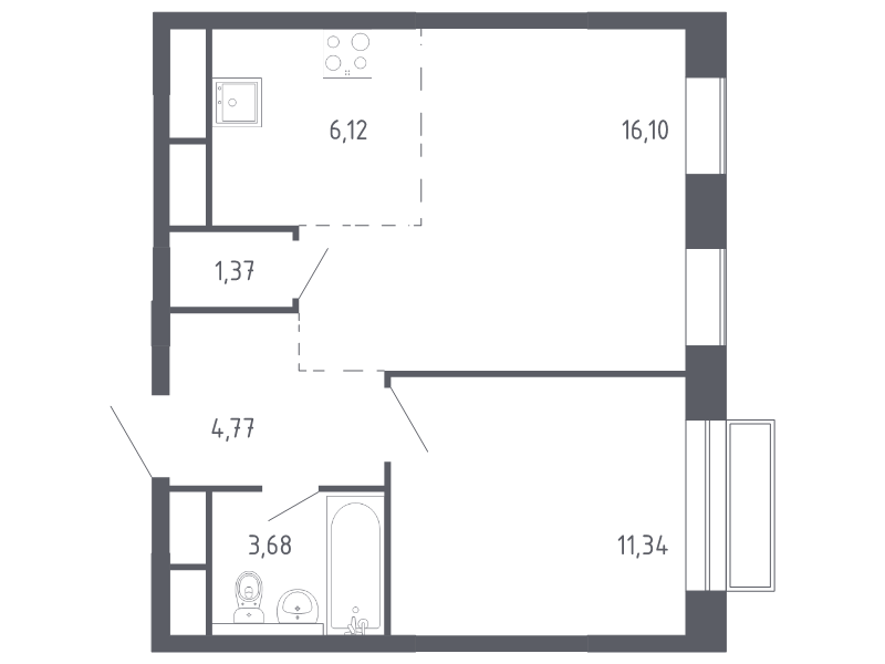 2 ккв (Евро) 42,8 м²