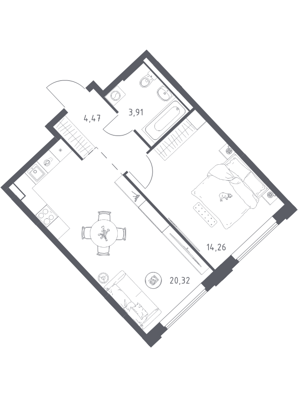 2 ккв (Евро) 43 м²
