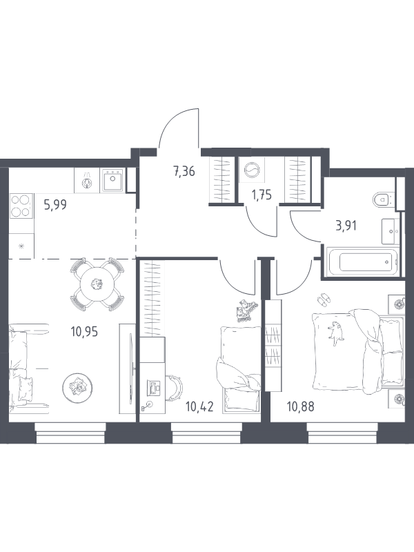3 ккв (Евро) 51,3 м²