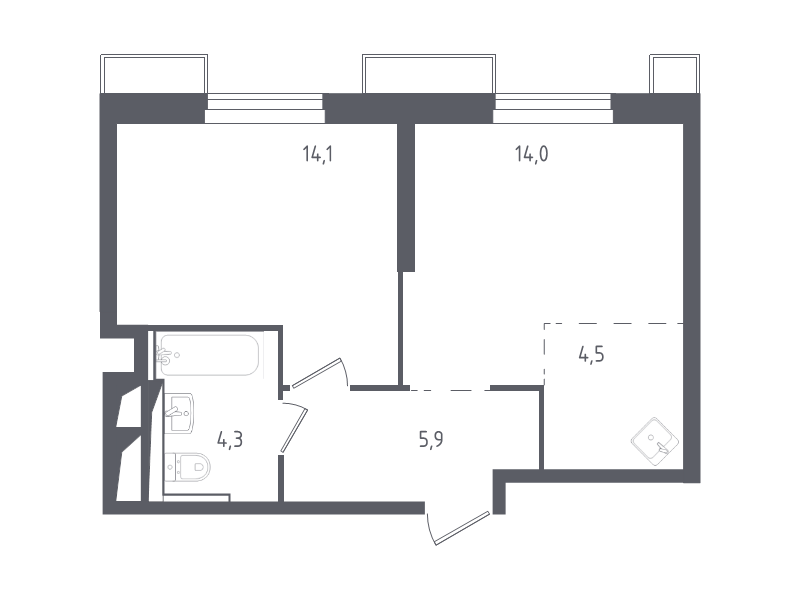2 ккв (Евро) 44 м²
