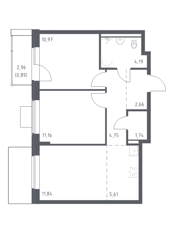 3 ккв (Евро) 53,8 м²