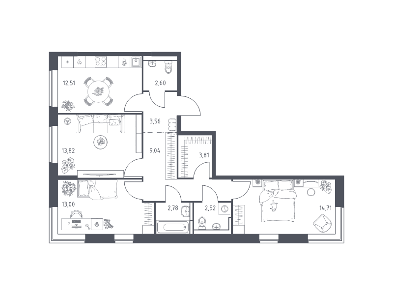 3 ккв 78,4 м²