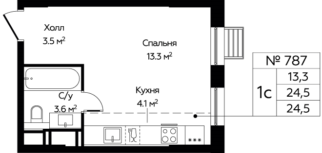 Студия 24,1 м²