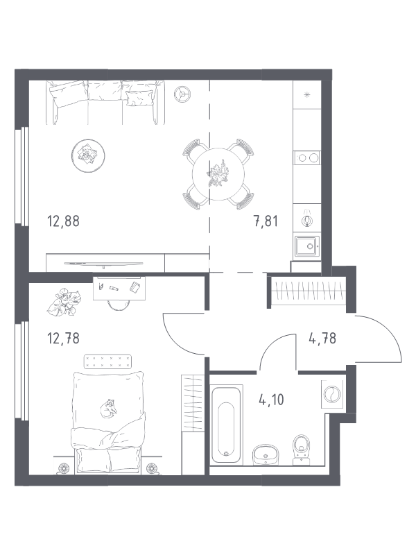 2 ккв (Евро) 42,4 м²