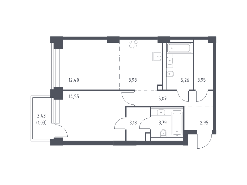 2 ккв (Евро) 61,2 м²