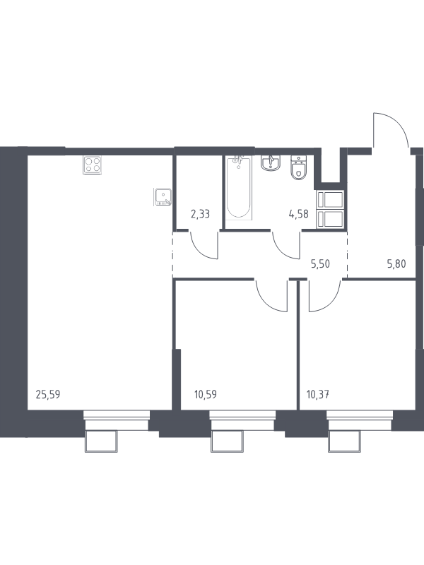 3 ккв (Евро) 64,9 м²
