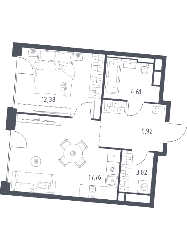 2 ккв (Евро) 44,7 м²