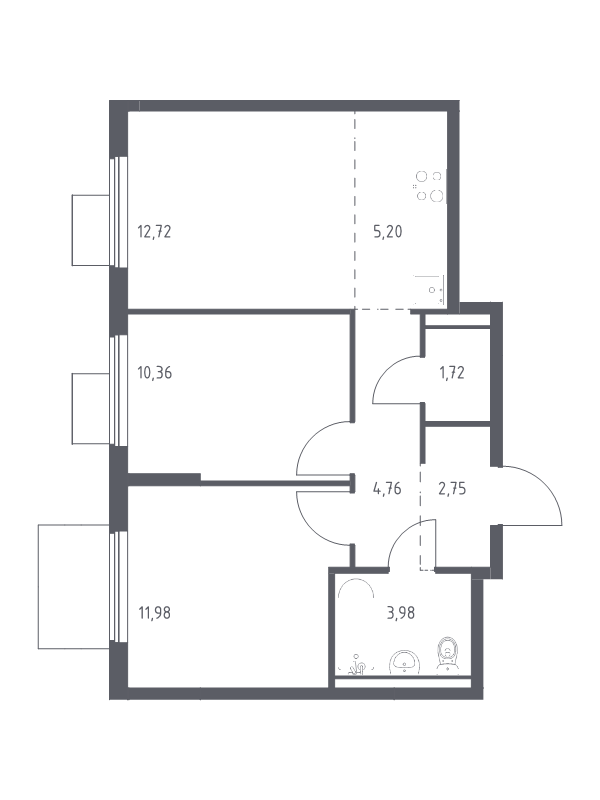 3 ккв (Евро) 53,5 м²