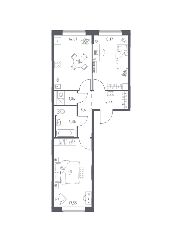 2 ккв 59,8 м²